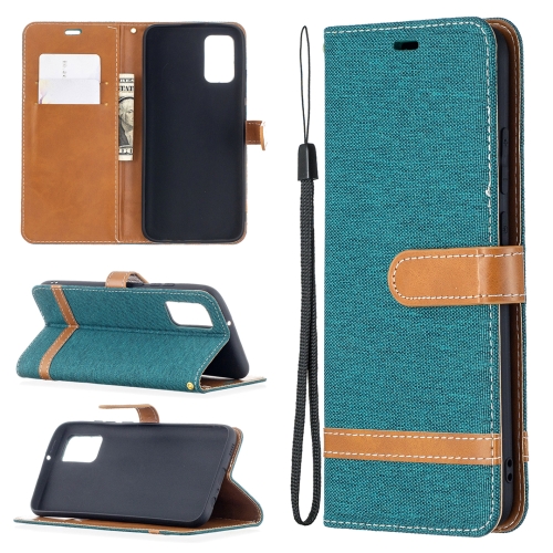 

For Samsung Galaxy A02s (EU Version) Color Matching Denim Texture Horizontal Flip Leather Case with Holder & Card Slots & Wallet & Lanyard(Green)