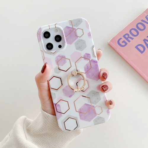 

Colorful Marble Pattern Protective Case with Ring Holder For iPhone 12(TM16)