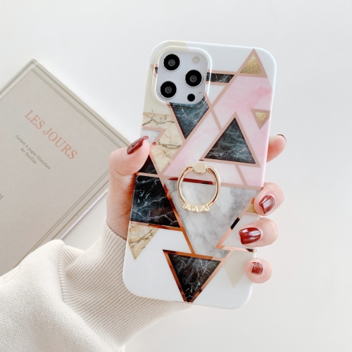 

Colorful Marble Pattern Protective Case with Ring Holder For iPhone 12 Pro(TM20)