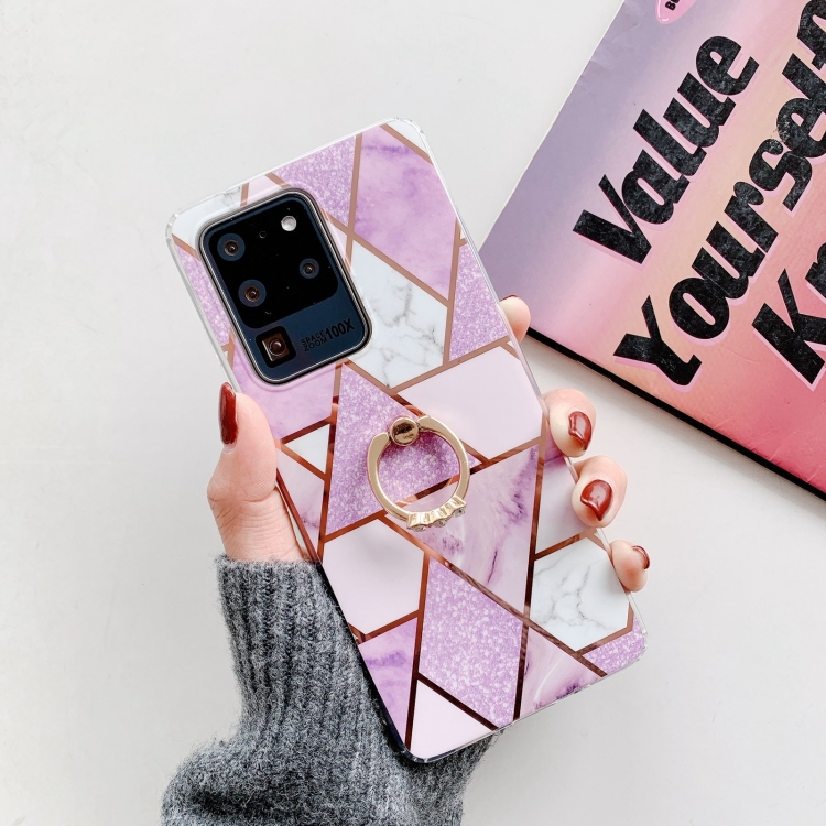 

For Samsung Galaxy A71 Colorful Marble Pattern Protective Case with Ring Holder(TM10)