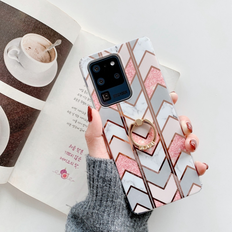 

For Samsung Galaxy S21+ 5G Colorful Marble Pattern Protective Case with Ring Holder(TM03)