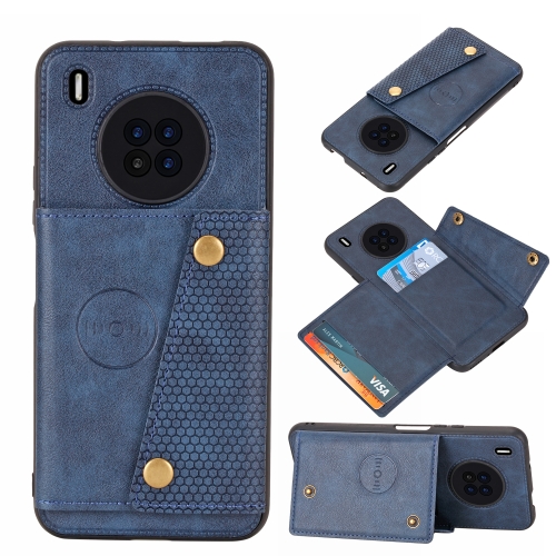 

For Huawei Y9a Double Buckle PU + TPU Shockproof Magnetic Protective Case with Card Slot & Holder(Blue)