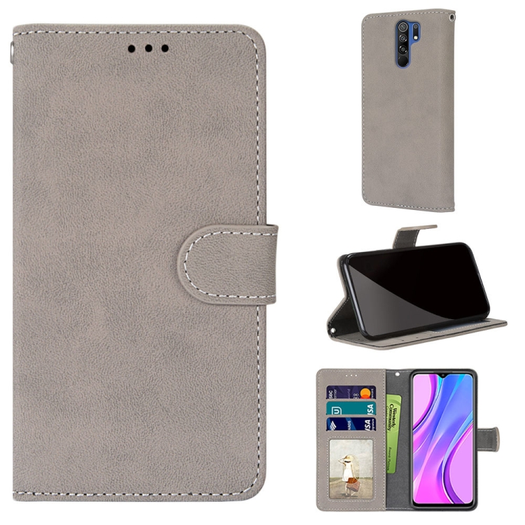 

For Xiaomi Redmi 9 Retro Frosted Horizontal Flip PU Leather Case with Holder & Card Slots & Wallet & Photo Frame(Grey)