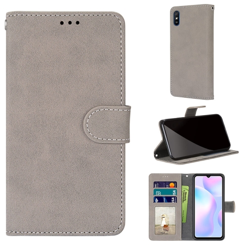 

For Xiaomi Redmi 9A Retro Frosted Horizontal Flip PU Leather Case with Holder & Card Slots & Wallet & Photo Frame(Grey)