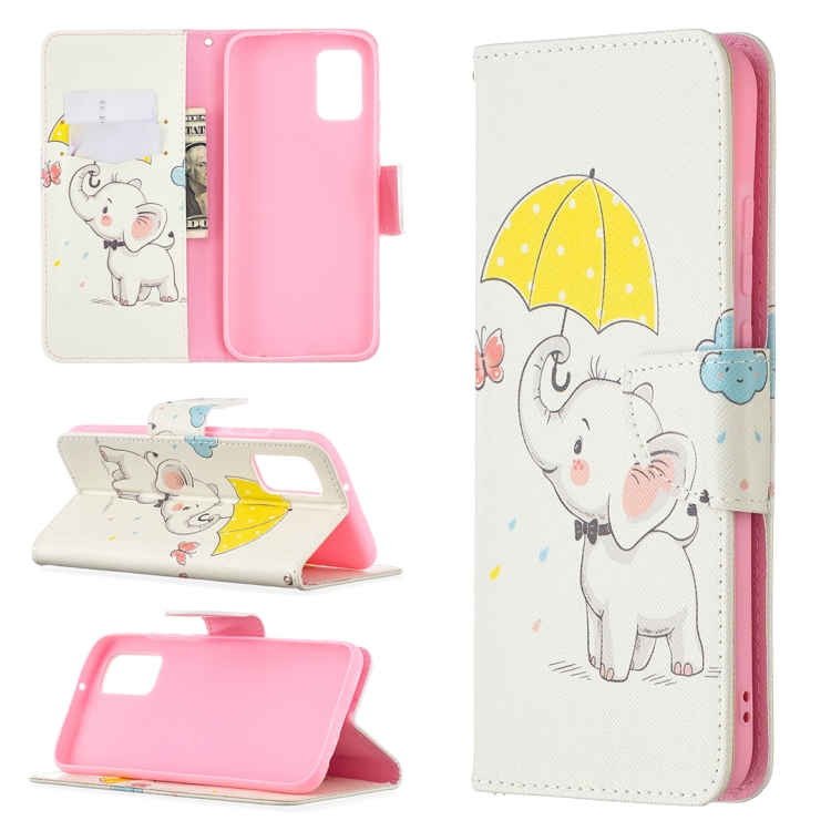 

For Samsung Galaxy A02s (EU Version) Colored Drawing Pattern Horizontal Flip Leather Case with Holder & Card Slots & Wallet(Umbrella Elephant)