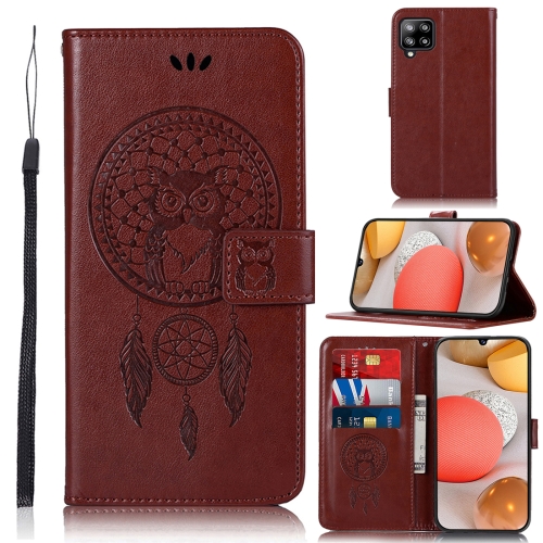 

For Samsung Galaxy A12 Wind Chime Owl Embossing Pattern Horizontal Flip Leather Case, with Holder & Card Slots & Wallet(Brown)