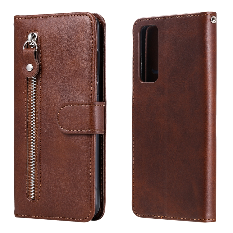 

For Huawei Y7a Fashion Calf Texture Zipper Horizontal Flip Leather Case with Stand & Card Slots & Wallet Function(Brown)