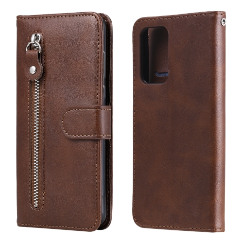 

For Samsung Galaxy A52 5G/4G Fashion Calf Texture Zipper Horizontal Flip Leather Case with Stand & Card Slots & Wallet Function(Brown)