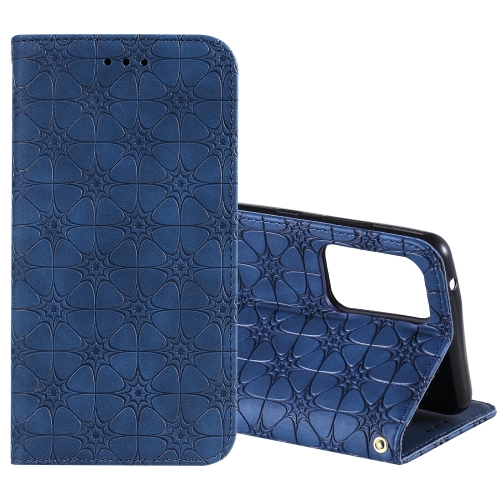 

For Samsung Galaxy A52 5G / 4G Lucky Flowers Embossing Pattern Magnetic Horizontal Flip Leather Case with Holder & Card Slots(Dark Blue)