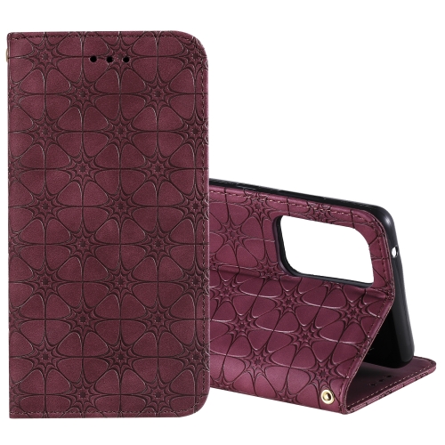 

For Samsung Galaxy A52 5G / 4G Lucky Flowers Embossing Pattern Magnetic Horizontal Flip Leather Case with Holder & Card Slots(Wine Red)