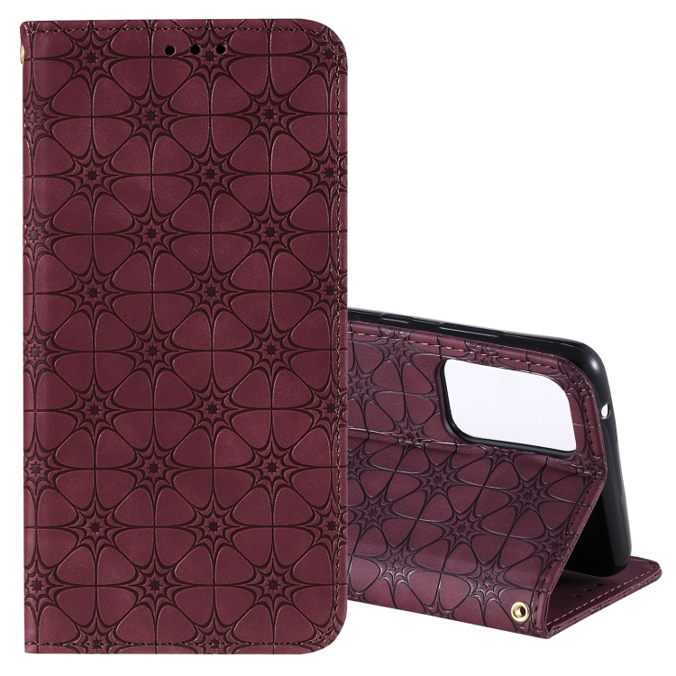 

For Samsung Galaxy A72 5G / 4G Lucky Flowers Embossing Pattern Magnetic Horizontal Flip Leather Case with Holder & Card Slots(Wine Red)