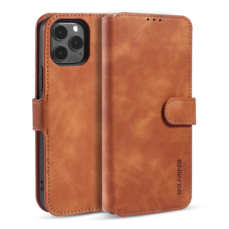

DG.MING Retro Oil Side Horizontal Flip Case with Holder & Card Slots & Wallet For iPhone 12 Pro Max(Brown)