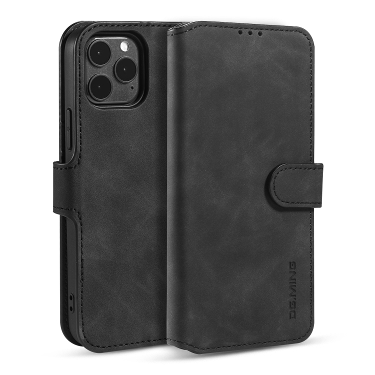 

DG.MING Retro Oil Side Horizontal Flip Case with Holder & Card Slots & Wallet For iPhone 12 Pro Max(Black)