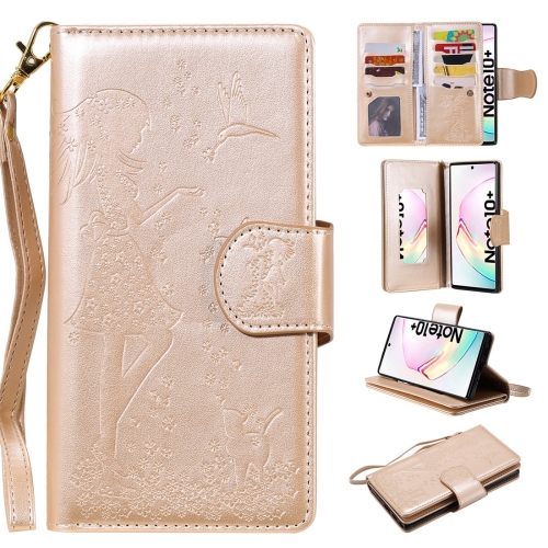 

For Galaxy Note 10 Plus Woman and Cat Embossed Horizontal Flip Leather Case, with Wallet & Holder & Card Slots & Photo Frame & Mirror & Lanyard(Gold)
