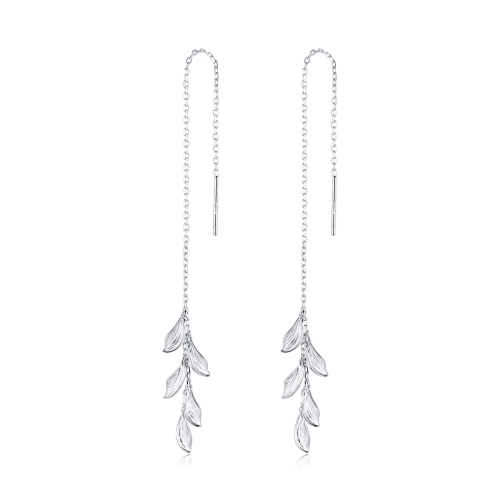

S925 Sterling Silver Simple Style Long Leaves Women Earrings