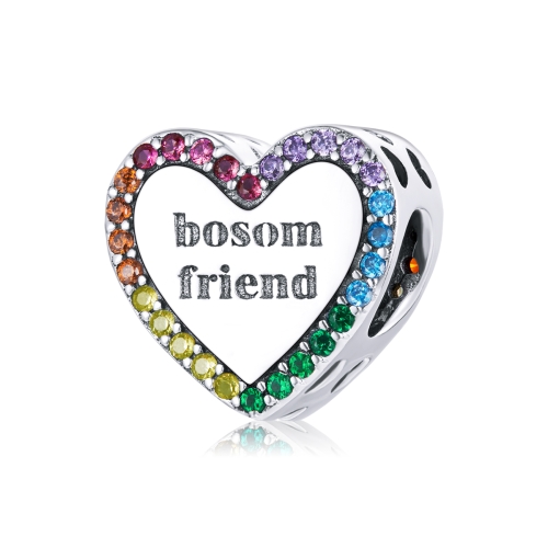 

S925 Sterling Silver Friendship Lasts Forever Heart Beads DIY Bracelet Necklace Accessories
