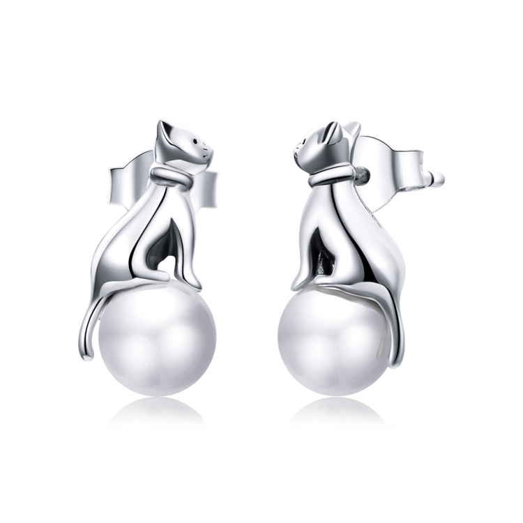 

S925 Sterling Silver Cat Pearl Women Earrings