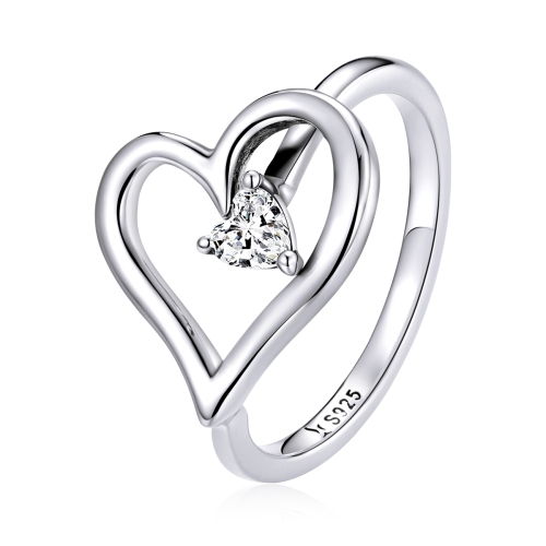 

S925 Sterling Silver Shining Wish Heart Women Ring, Size:6