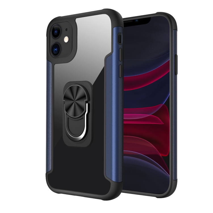 

PC +TPU + Metal Shockproof Protective Case with Ring Holder For iPhone 11(Navy Blue)