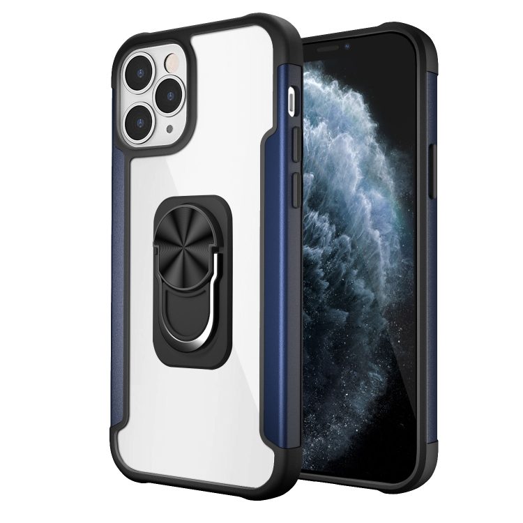 

PC +TPU + Metal Shockproof Protective Case with Ring Holder For iPhone 12 / 12 Pro(Navy Blue)