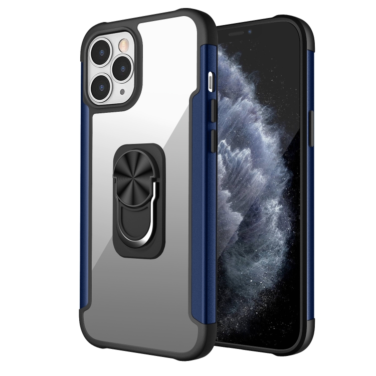 

PC +TPU + Metal Shockproof Protective Case with Ring Holder For iPhone 12 Pro Max(Navy Blue)