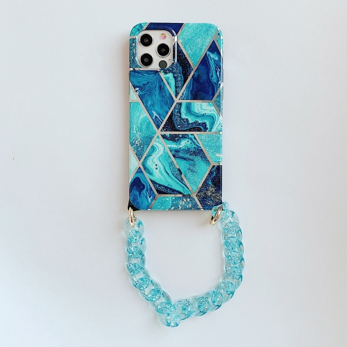 

Electroplating Splicing TPU Protective Case with Chain Strap For iPhone 12 Pro Max(Blue)