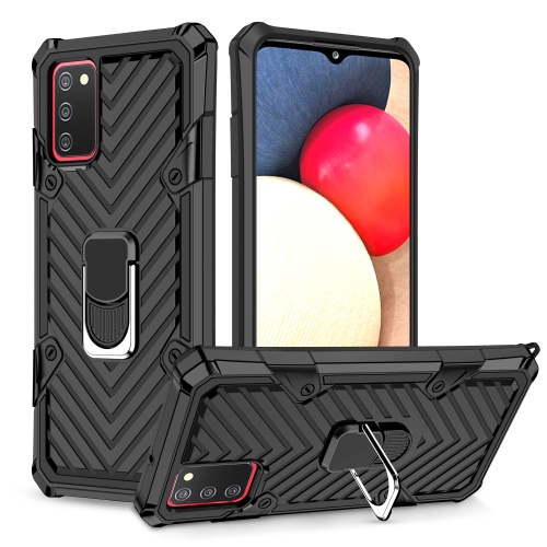 

For Samsung Galaxy A02s (US Version) Cool Armor PC + TPU Shockproof Case with 360 Degree Rotation Ring Holder(Black)