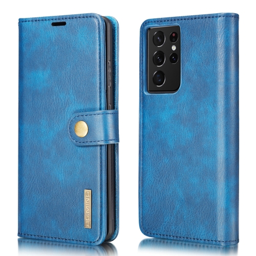 

For Samsung Galaxy S21 Ultra 5G DG.MING Crazy Horse Texture Flip Detachable Magnetic Leather Case with Holder & Card Slots & Wallet(Blue)