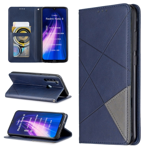 

For Xiaomi Redmi Note 8 Rhombus Texture Horizontal Flip Magnetic Leather Case with Holder & Card Slots(Blue)