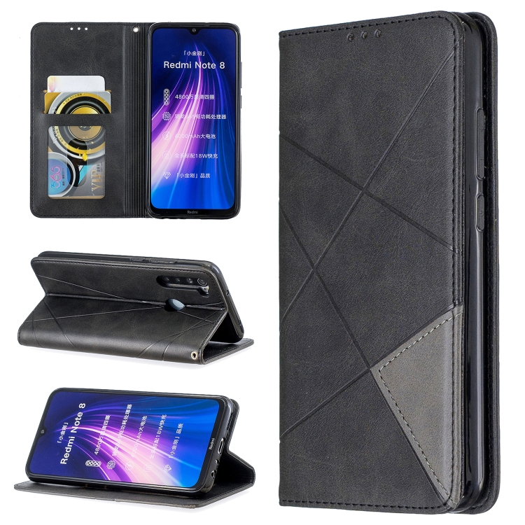 

For Xiaomi Redmi Note 8 Rhombus Texture Horizontal Flip Magnetic Leather Case with Holder & Card Slots(Black)