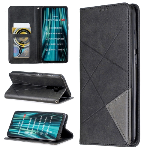 

For Xiaomi Redmi Note 8 Pro Rhombus Texture Horizontal Flip Magnetic Leather Case with Holder & Card Slots(Black)
