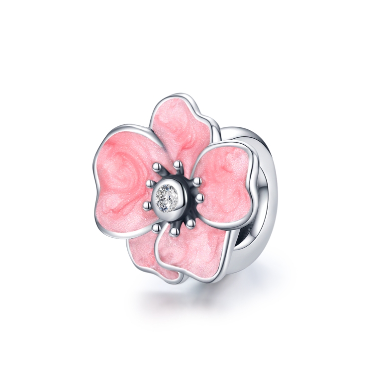 

S925 Sterling Silver Pink Flower Beads DIY Bracelet Necklace Accessories