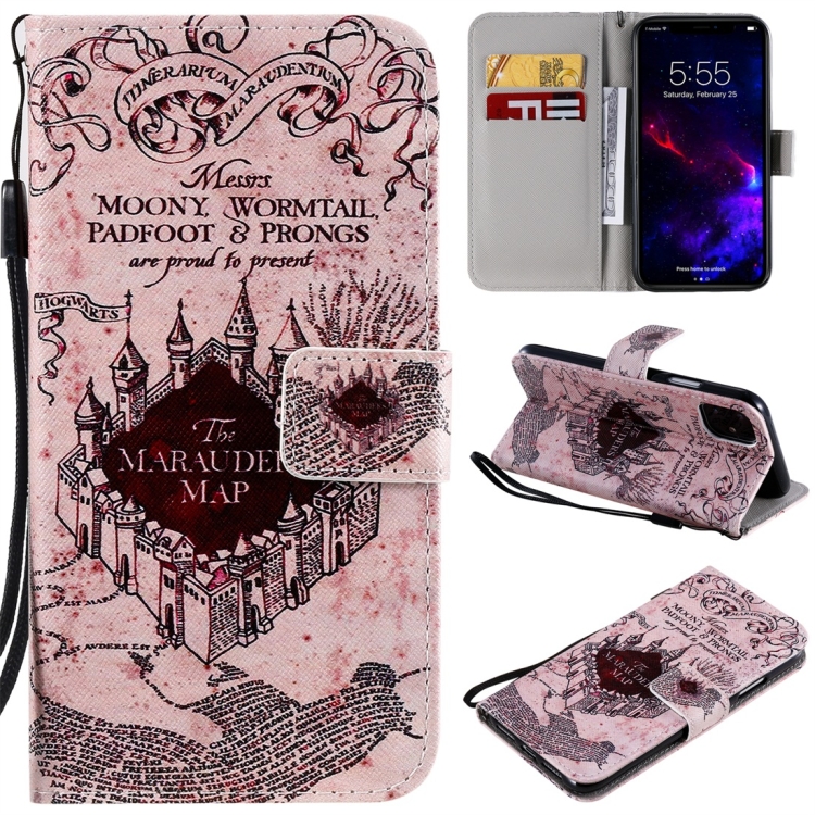 

For iPhone 11 Painted Pattern Horizontal Flip Leather Case, with Wallet & Holder & Card Slots & Lanyard(Castle)