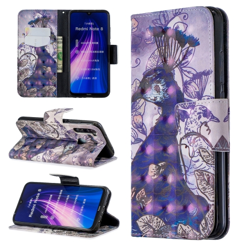 

For Xiaomi Redmi Note 8 3D Pattern Colored Drawing Horizontal Flip Leather Case with Holder & Card Slots & Wallet(Peacock)