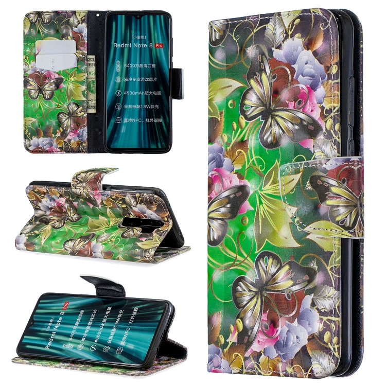 

For Xiaomi Redmi Note 8 Pro 3D Pattern Colored Drawing Horizontal Flip Leather Case with Holder & Card Slots & Wallet(Green Butterfly)