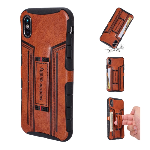 

For iPhone XS / X Four-Corner Shockproof Paste Skin TPU Protective Case with Card Slots(Brown)