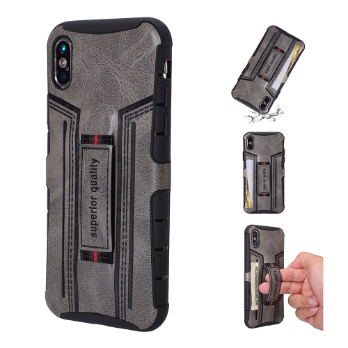 

For iPhone XR Four-Corner Shockproof Paste Skin TPU Protective Case with Card Slots(Grey)