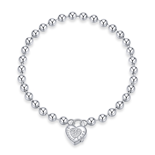 

S925 Sterling Silver Heart-shaped Punk Beads Women Bracelet Jewelry, Size:19cm