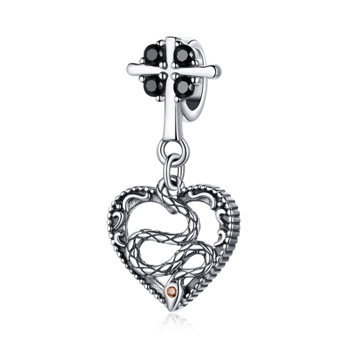 

S925 Sterling Silver Heart-shaped Snake Cross Beads DIY Bracelet Necklace Accessories