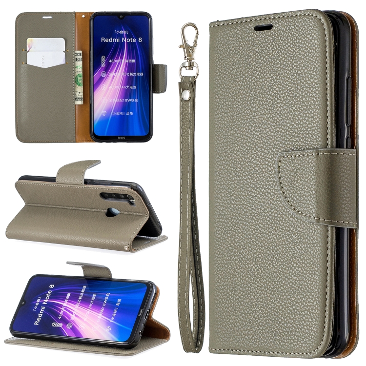 

For Xiaomi Redmi Note 8 Litchi Texture Pure Color Horizontal Flip PU Leather Case with Holder & Card Slots & Wallet & Lanyard(Grey)
