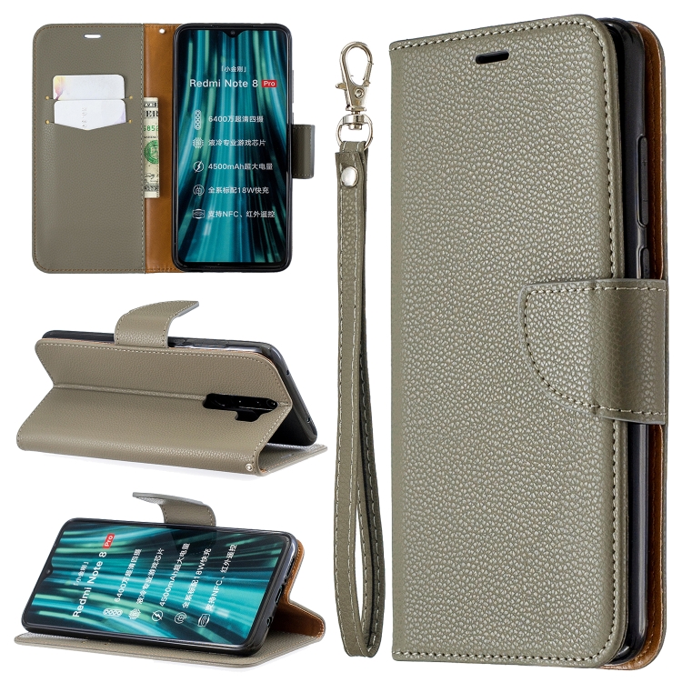 

For Xiaomi Redmi Note 8 Pro Litchi Texture Pure Color Horizontal Flip PU Leather Case with Holder & Card Slots & Wallet & Lanyard(Grey)
