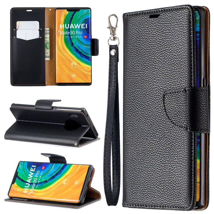 

For Huawei Mate 30 Pro Litchi Texture Pure Color Horizontal Flip PU Leather Case with Holder & Card Slots & Wallet & Lanyard(Black)