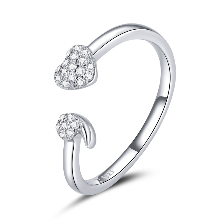 

S925 Sterling Silver Heart To Heart Women Open Ring