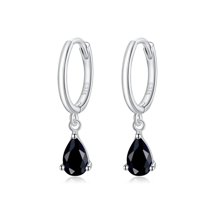 

S925 Sterling Silver Water Drop Zircon Women Earrings(Black)