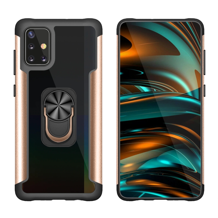 

For Samsung Galaxy A71 PC +TPU + Metal Shockproof Protective Case with Ring Holder(Gold)