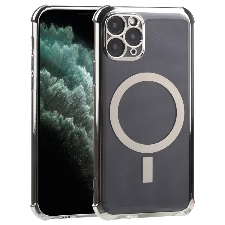 

Straight Side Laser Plating Full Coverage Clear TPU Shockproof Magsafe Case For iPhone 11 Pro Max(Silver)
