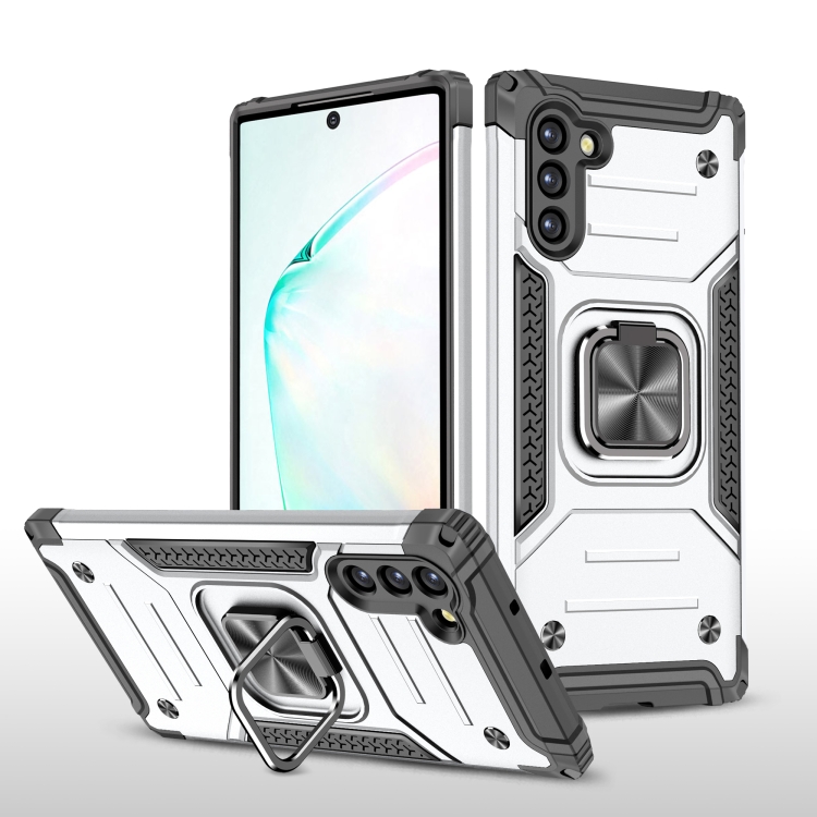 

For Samsung Galaxy Note 10 Magnetic Armor Shockproof TPU + PC Case with Metal Ring Holder(Silver)