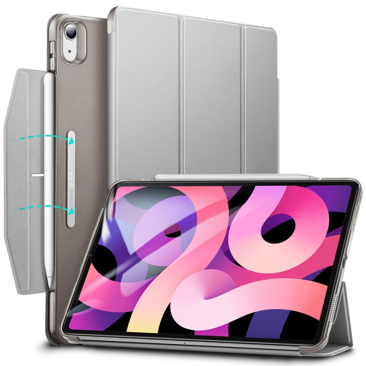 

ESR Ascend Trifold with Clasp Series PC + PU Leather Horizontal Flip Leather Case with Holder & Pen Slot For iPad Air (2020)(Silver Grey)