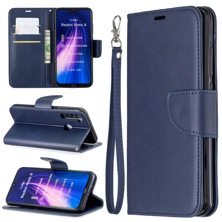 

For Xiaomi Redmi Note 8 Retro Lambskin Texture Pure Color Horizontal Flip PU Leather Case with Holder & Card Slots & Wallet & Lanyard(Blue)
