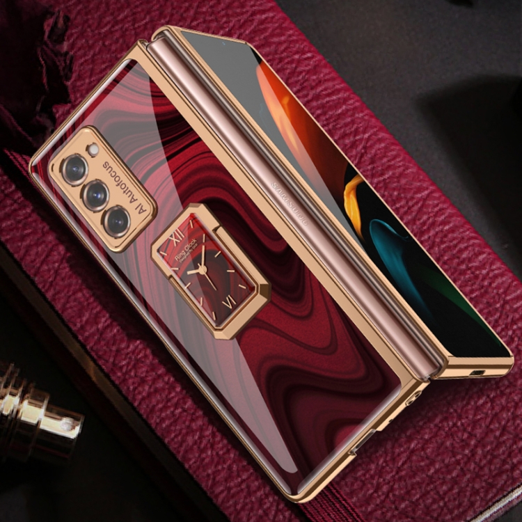 

For Samsung Galaxy Z Fold2 5G GKK Foldable Plating Glass Case with Rotating Holder(Red)